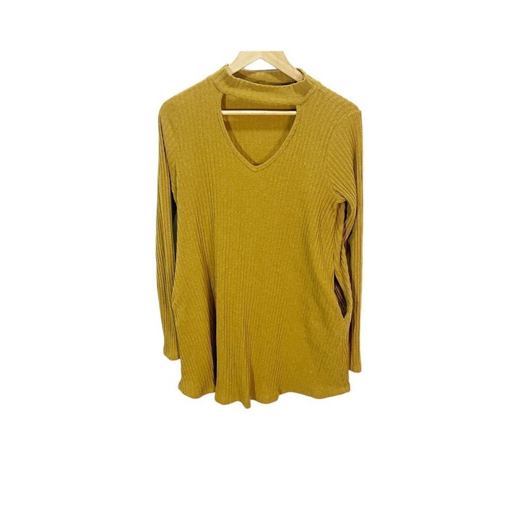 MOD On Trend Mustard‎ Yellow Long Sleeved Sweater Dress M Ribbed Stretch Pockets